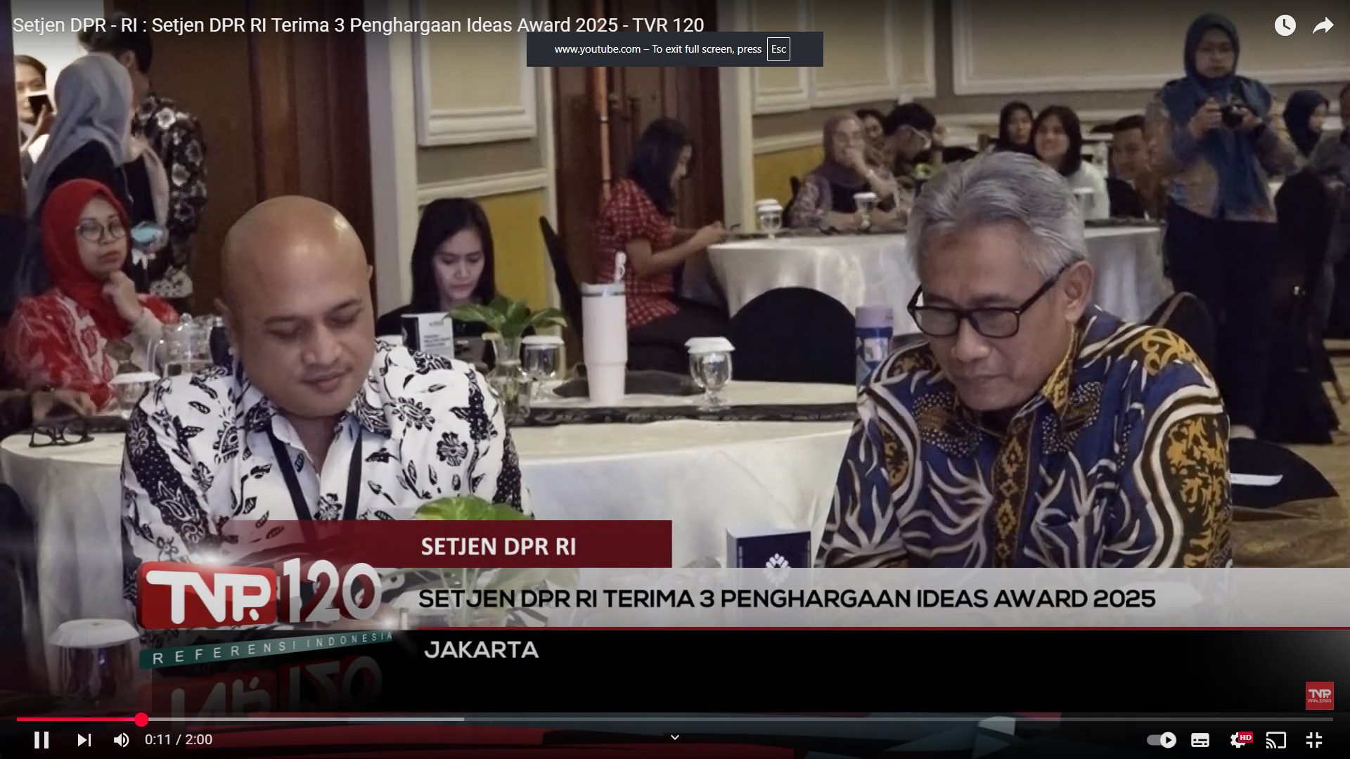 Setjen DPR – RI : Setjen DPR RI Terima 3 Penghargaan Ideas Award 2025 – TVR 120