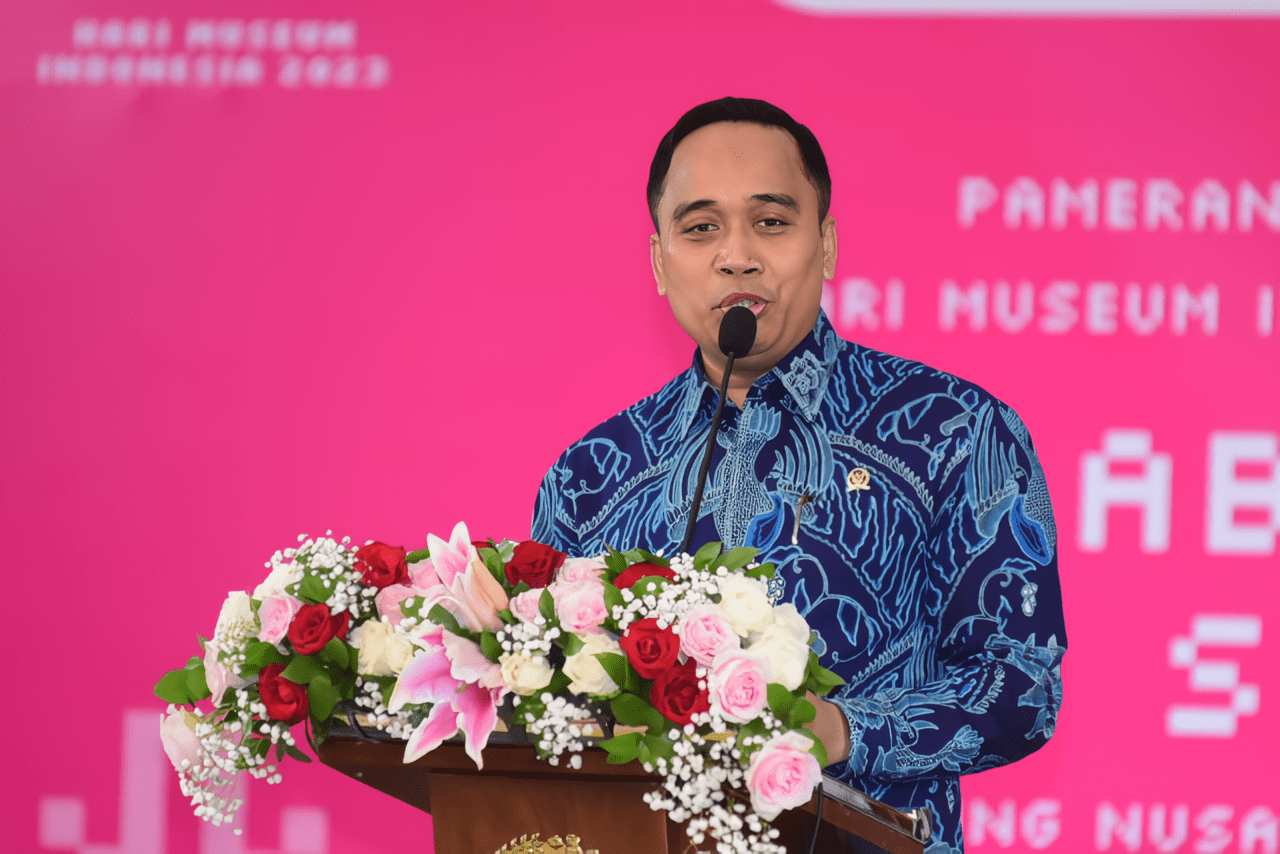 Anggota DPR RI Putu Supadma Rudana saat menyampaikan pidato sambutannya pada pembukaan Pameran Bersama Hari Museum Indonesia dengan tema 'Kolaborasi dan Sinergi'. Foto: Oji/nr.