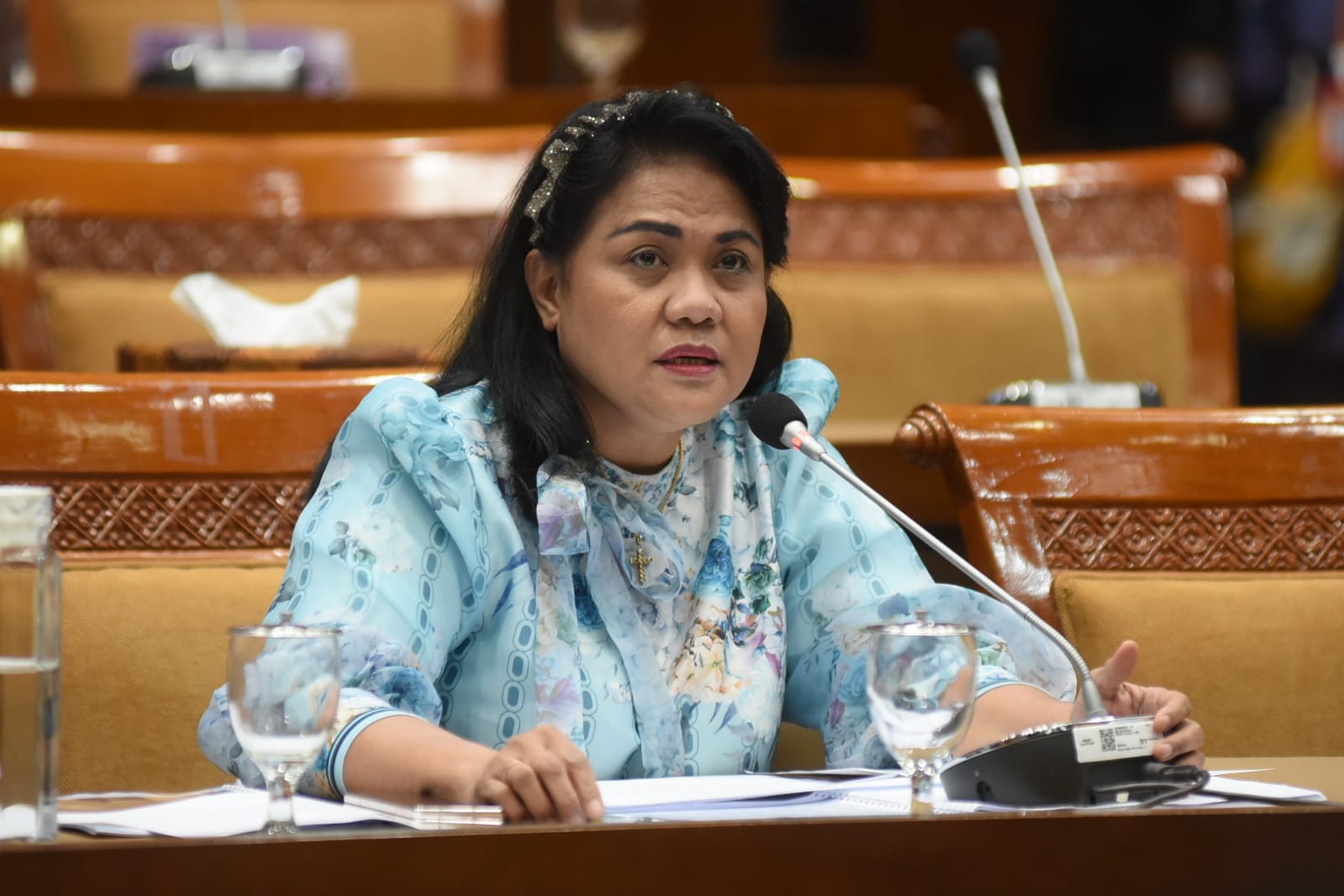 Anggota Komisi X DPR RI Anita Jacoba Gah saat mengikuti Rapat Kerja Komisi X bersama Menteri Nadiem Makarim di Ruang Rapat Komisi X DPR RI, Gedung Nusantara I, DPR RI, Senayan, Jakarta, Rabu (5/6/2024). Foto: Dep/vel.