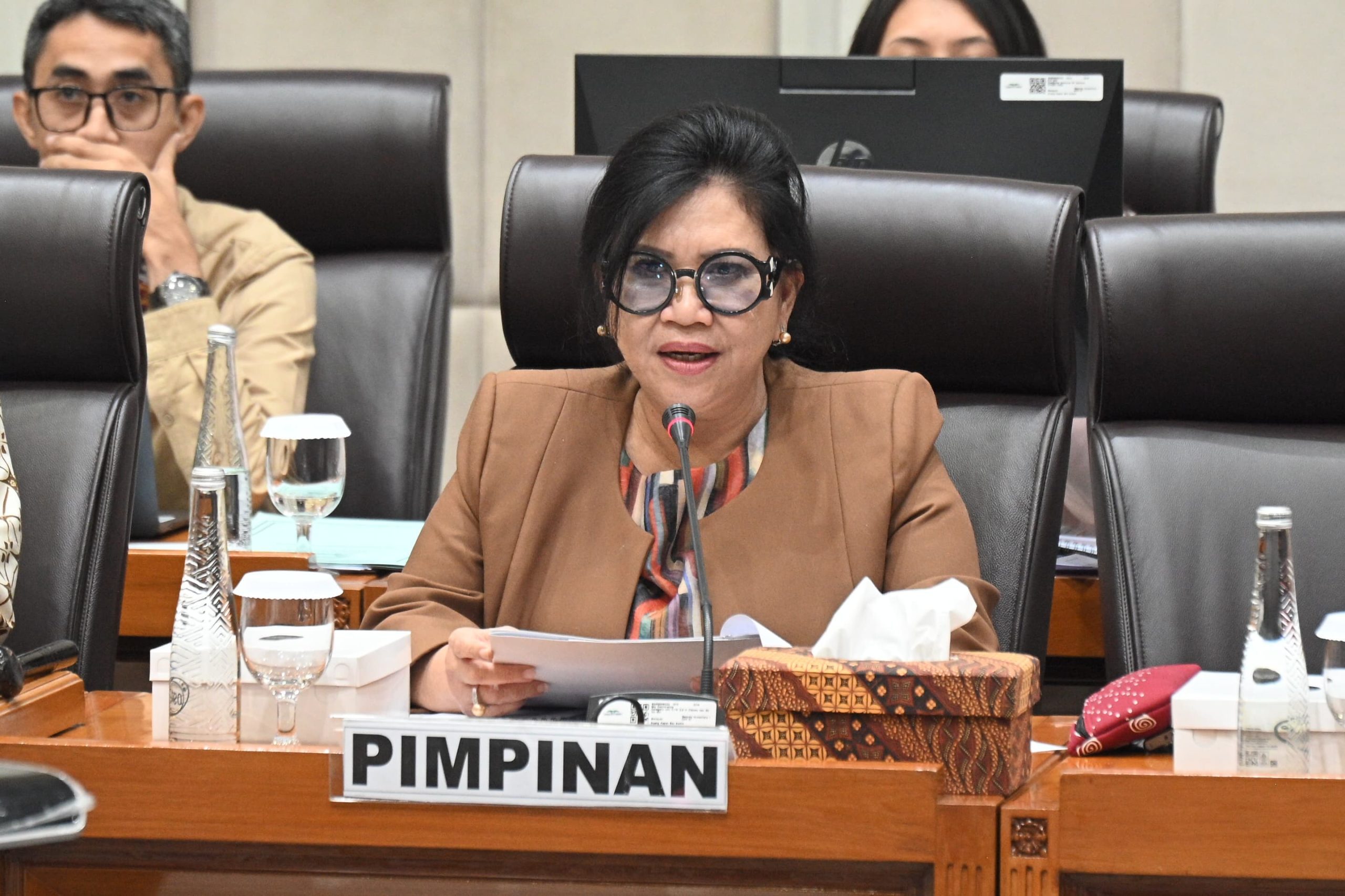 Wakil Ketua Komisi VII DPR RI, Evita Nursanty, saat memimpin rapat kerja bersama Menteri Pariwisata RI, Widiyanti Putri Wardhana, Rabu (12/2/2025). Foto: Farhan/vel.