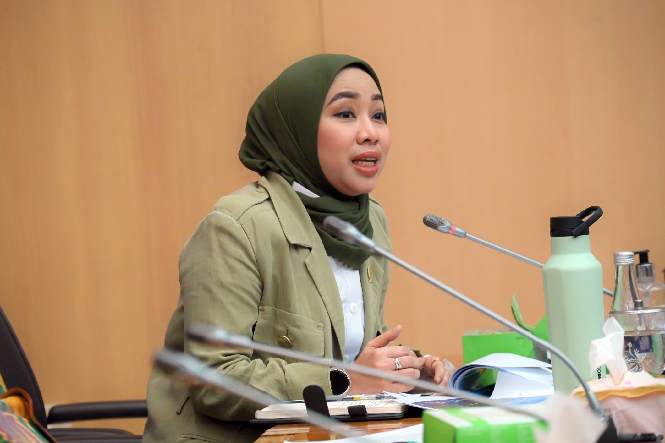 Anggota Komisi XII DPR RI Ratna Juwita Sari, saat mengikuti Rapat Dengar Pendapat Umum (RDPU) bersama sejumlah pelaku industri yang terlibat langsung, seperti PT PLN Indonesia Power, PT Pertamina Power Indonesia, Asosiasi Perdagangan Karbon Indonesia (APERKARIA), dan berbagai organisasi lingkungan seperti PT Wildlife Works Indonesia, Ecosecurities, dan Forest Carbon di Gedung Nusantara I, Senayan, Jakarta, Kamis (27/2/2025). Foto: Mentari/vel.