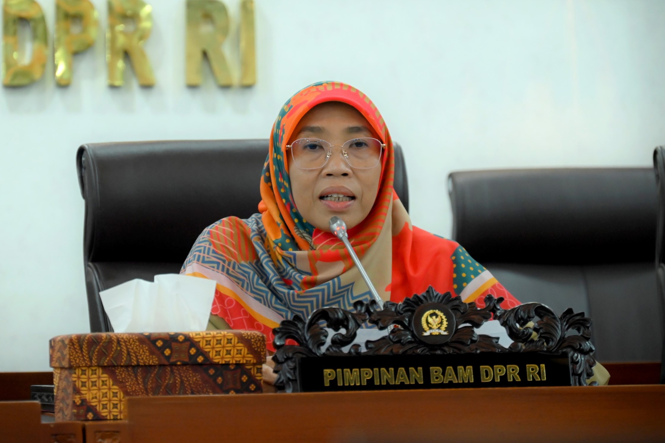 Ketua BAM DPR RI, Netty Prasetiyani Heryawan, saat mengumumkan juara LOBO I 2025 di Gedung Nusantara II, DPR RI, Senayan, Jakarta, Rabu (12/3/2025). Foto: Mentari/vel.