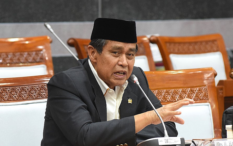 Anggota Komisi VIII DPR RI Hasan Basri Agus dalam Rapat Dengar Pendapat Umum (RDPU) mengenai RUU Perubahan atas UU Nomor 34 Tahun 2014 tentang Pengelolaan Keuangan Haji, di Gedung Nusantara I, DPR RI, Senayan, Jakarta, Kamis (6/3/2025). Foto : Arief/Andri.