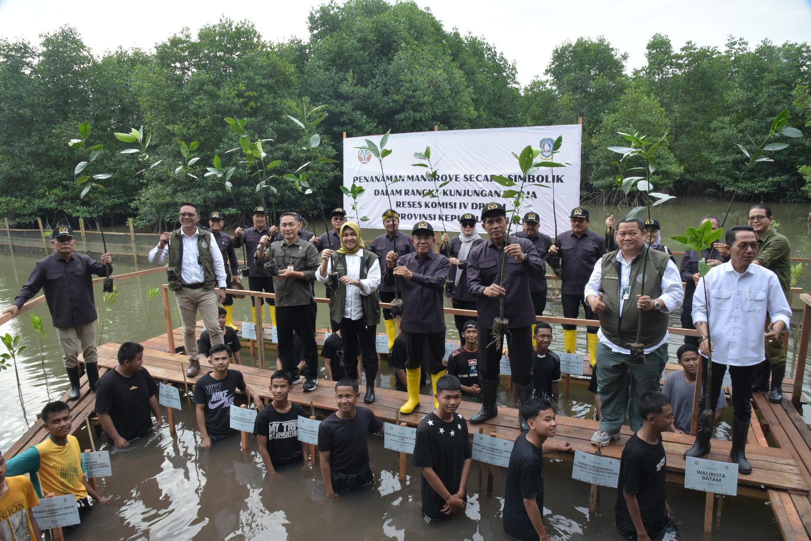 Tim Kunres Komisi IV DPR RI melakukan penanaman mangrove secara simbolik di Batam, Kepulauan Riau, Jumat (20/06/2025). Foto: Andri/vel.