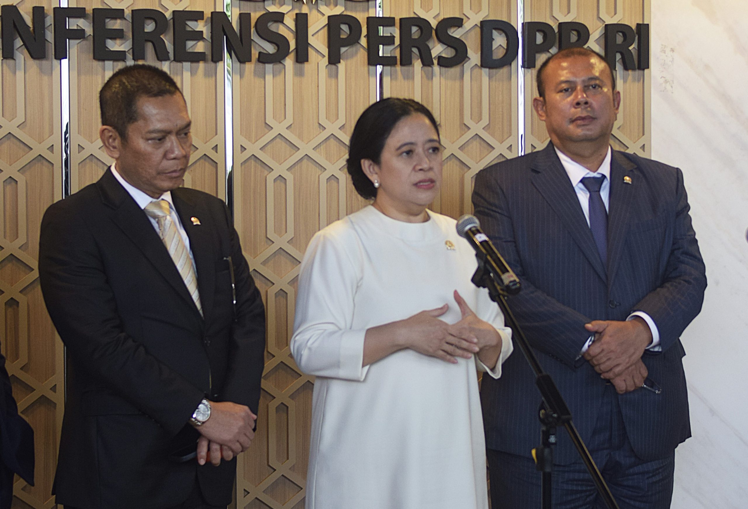 Ketua DPR RI Puan Maharani dalam konferensi pers di Gedung Nusantara II, Kompleks Parlemen, Senayan, Jakarta, Selasa (1/7/2025). Foto : Ata/Andri.