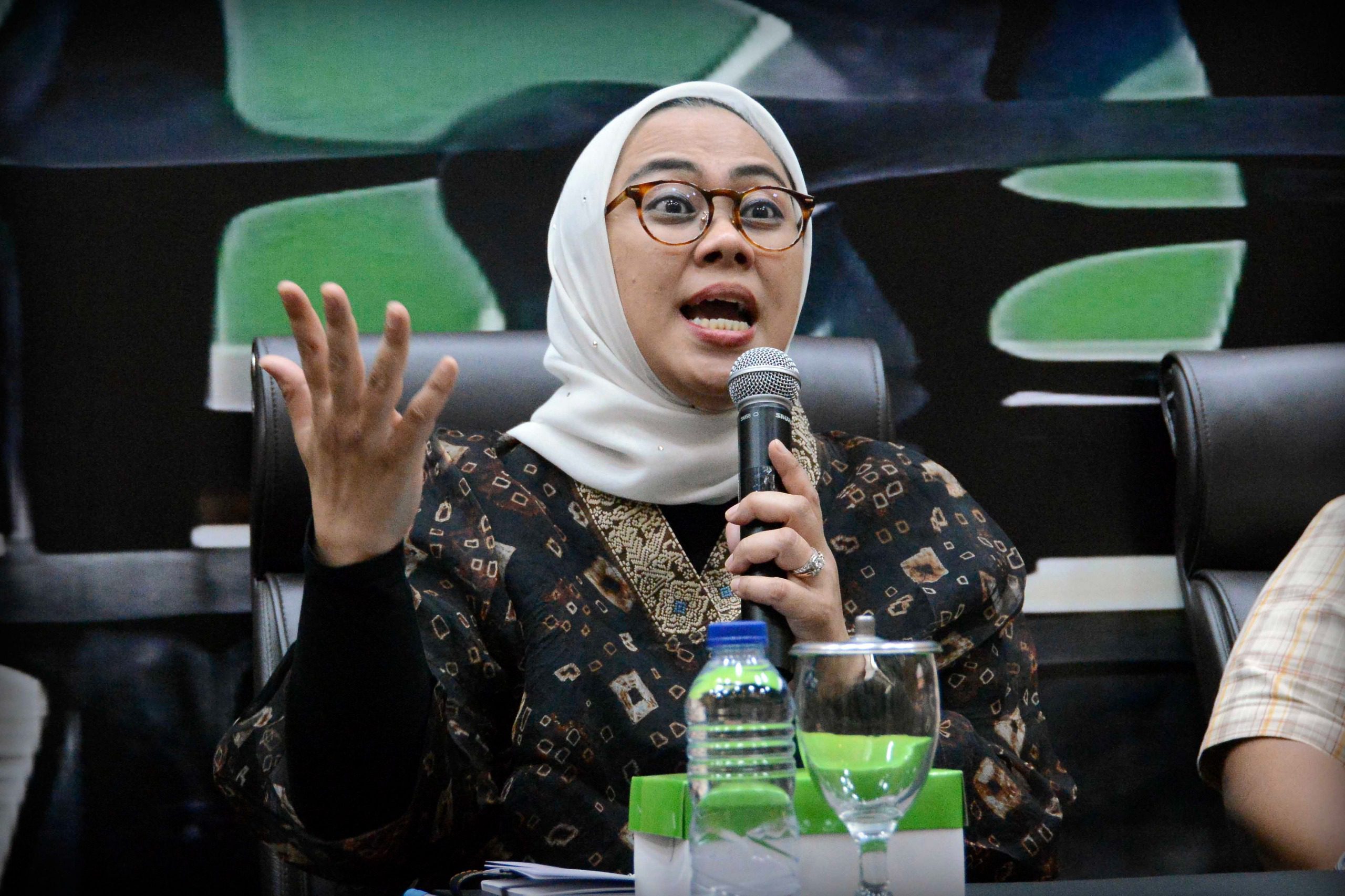 Anggota Komisi IX DPR RI, Cellica Nurrachadiana saat menjadi narasumber dalam kegiatan Dialektika Demokrasi di Nusantara I, Senayan, Jakarta, (7/8/2025). Foto : Mario/Andri.