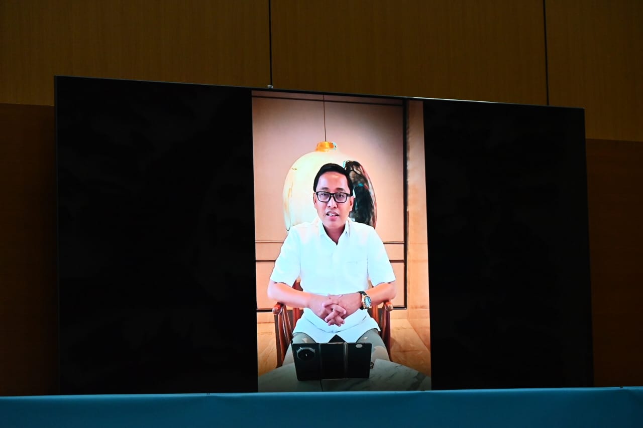 Anggota Komisi VI DPR RI, Ahmad Labib, secara virtual saat menjadi narasumber Forum Legislasi di Gedung Nusantara I. Foto: Mahendra/vel.