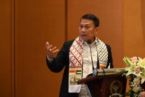 Ketua BKSAP DPR RI, Mardani Ali Sera, saat membuka Bulan Solidaritas Palestina 2025 di Ruang Abdul Muis, Gedung Nusantara DPR RI, Sabtu (1/11/2025). Foto: Mahendra/vel.