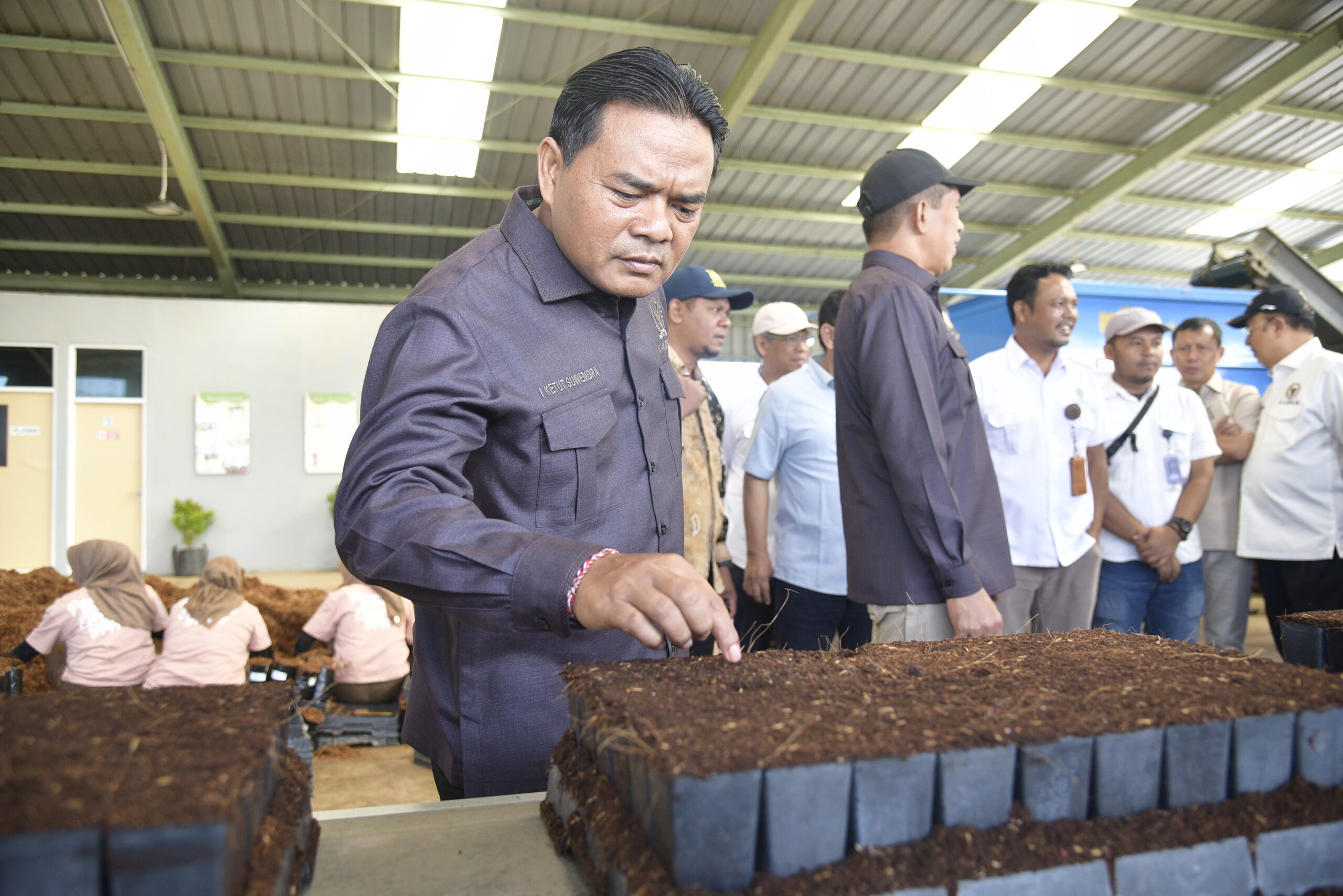 Anggota Komisi IV DPR RI I Ketut Suwendra meninjau proses persemaian bibit saat Kunsfik Komisi IV di Persemaian Modern Rumpin, Bogor, Jawa Barat, hari Jumat (5/12/2025). Foto: Munchen/vel.