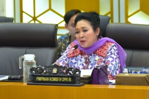 Ketua Komisi IV DPR RI, Siti Hediati Soeharto dalam rapat kerja Komisi IV DPR RI bersama Menteri Pertanian, Menteri Kelautan dan Perikanan, serta Menteri Kehutanan di Ruang Rapat Komisi IV, Senayan, Jakarta, Rabu (14/1/2026). Foto: Oji/Mahendra.