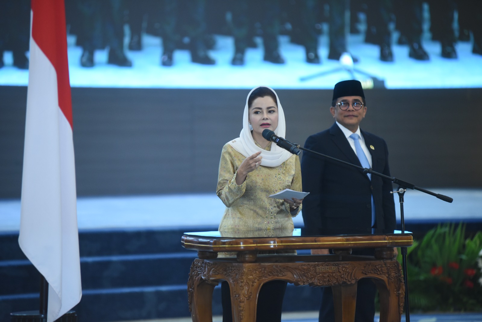 Wakil Ketua Badan Urusan Rumah Tangga (BURT) DPR RI Novita Wijayanti saat memberikan sambutan dalam acara Pelantikan dan Pengambilan Sumpah/Janji 888 PPPK Sekretariat Jenderal DPR RI di Gedung DPR RI, Senayan, Jakarta, Rabu (4/2/2026). Foto : Jaka/Andri.