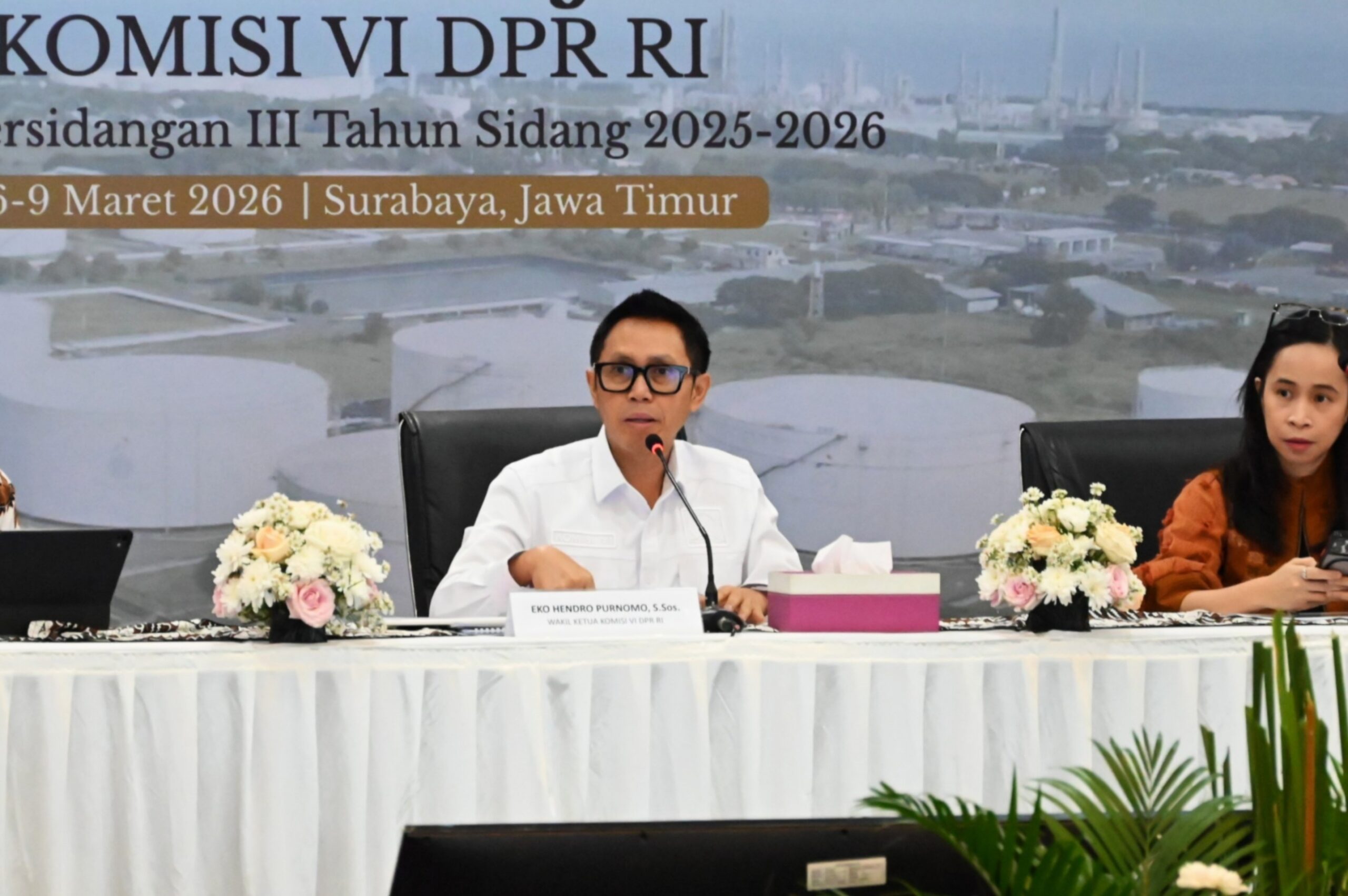 Wakil Ketua Komisi VI DPR RI, Eko Hendro Purnomo, saat memimpin kunjungan kerja Reses Komisi VI DPR RI ke Surabaya, Jawa Timur, Jumat (6/3/2026). Foto: Ayu/Alma.